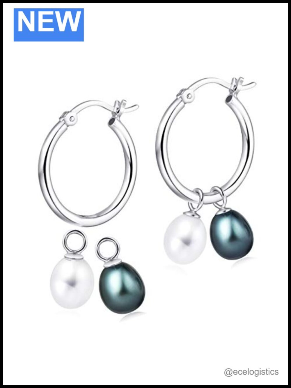 Sterling Silver Hoop Earrings with Freshwater Pearls, Hinged Hoop, Multi-Wear